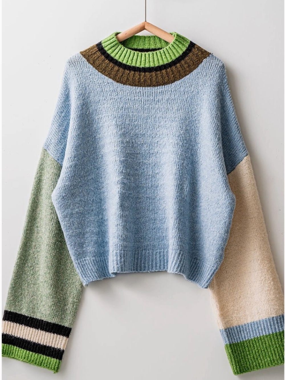 NEW!! Urban Daizy Colorblock Knit Cropped Sweater Over Sized SZ’s S,M,L - Picture 1 of 9